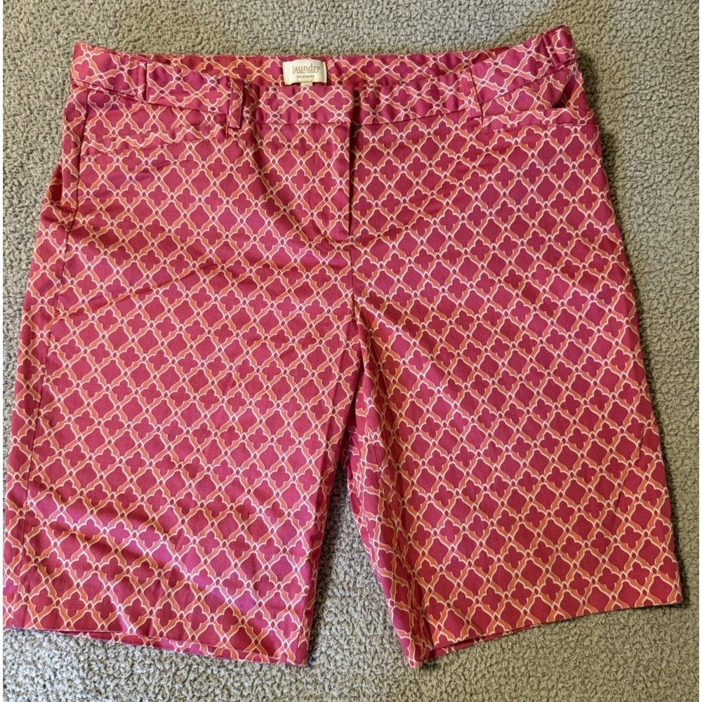 Laundry By Shelli Segal Bermuda Shorts Pink White Summer Geometric Pocket Size 8